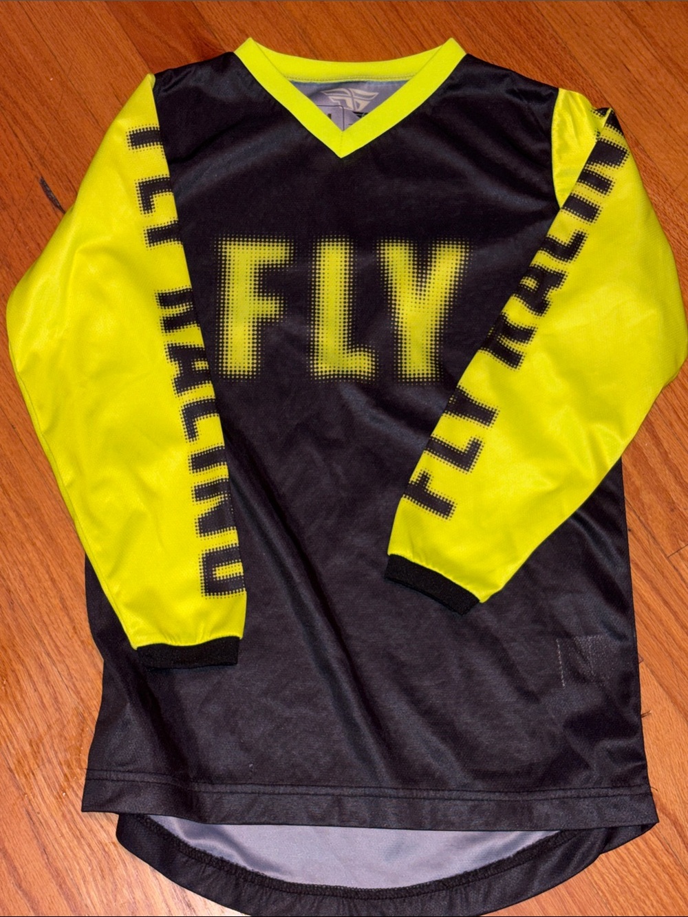 Moto/ BMX Fly Kids' Long Sleeve Performance Shirt - Black & Neon Yellow YL